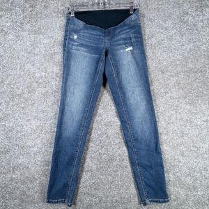 Evermore Denim Maternity Skinny Jeans Womens S Blue Cotton Distressed Mid Rise